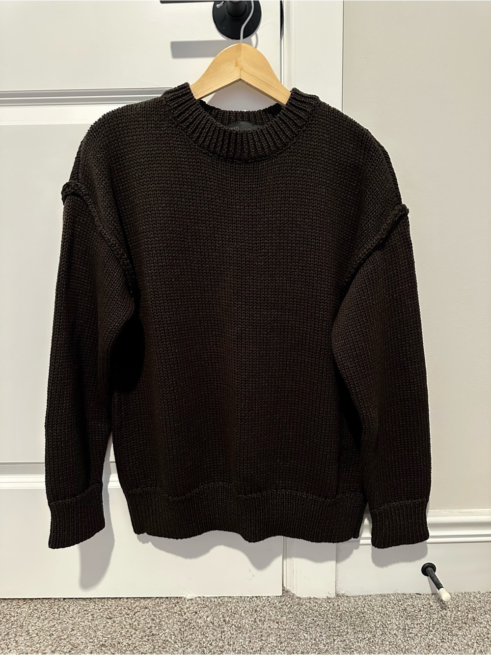 Zara Women’s Stitch Detail Knit Sweater in Dark Brown